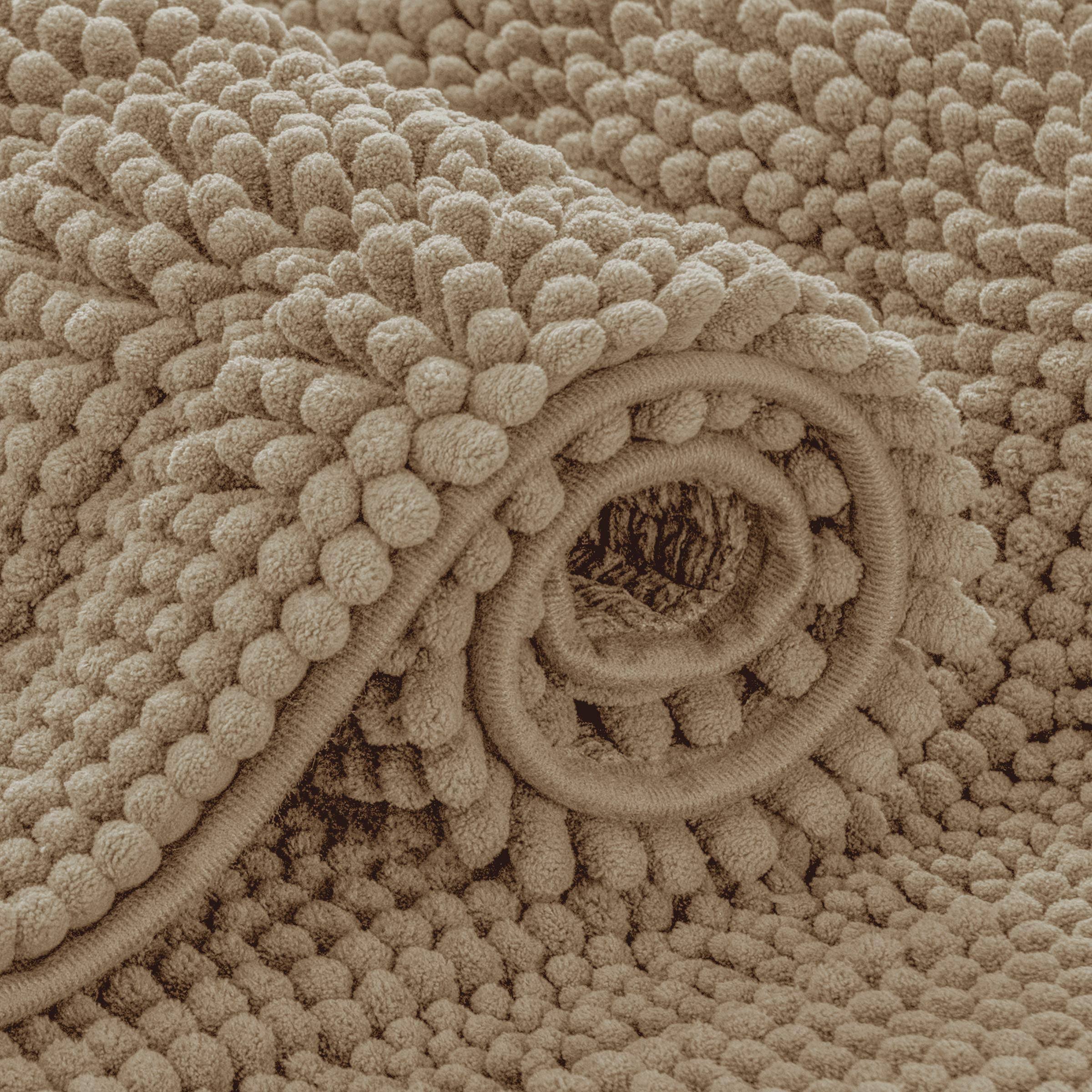 0001aeaa290c8093ac2bd697e6bf8cee58ea46dcc6955180738fe328cab8bc7e.jpg Subrtex Bathroom Rugs Chenille Bath Rug Striped Plush Bath Mat Soft Rugs for Bathroom Water Absorbent Shower Mat Quick Dry Machine Washable(Sand,20" - Image 1