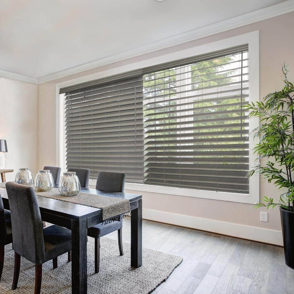 0003d3bf4068d8fd08157520092a6e52cc7b9710d4caaa53f9df745c4fc8da34.jpg Home Decorators Collection Driftwood Gray Cordless Room Darkening 2.5 in. Premium Faux Wood Blind for Window - 33 in. W x 72 in. - Image 1