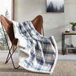 Eddie Bauer Edgewood Plaid Sherpa Blue Cotton Throw Blanket