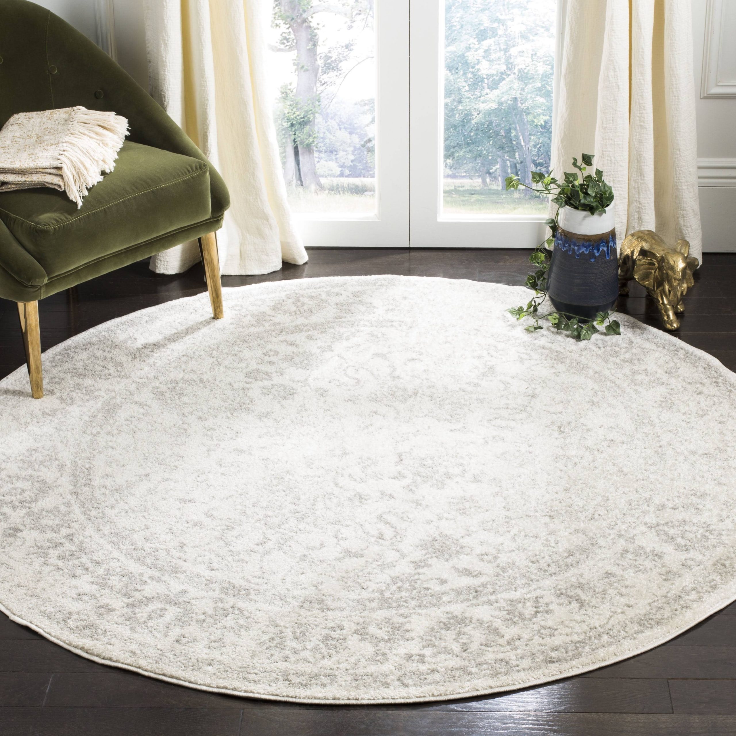 0042924e57e3afb26a4c8fa11c898b371ea3efa000d88b751e43ced95a45ac6b.jpg 3' Spacedye Design Round Accent Rug Ivory/Silver - Safavieh - Image 1