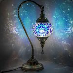 Yarra-Decor Turkish Moroccan Lamp with Bronze Base 3 Color options Handmade Swan Neck Tiffany Mosaic Glass Bedside Lamps for Bedroom (LED Bulb