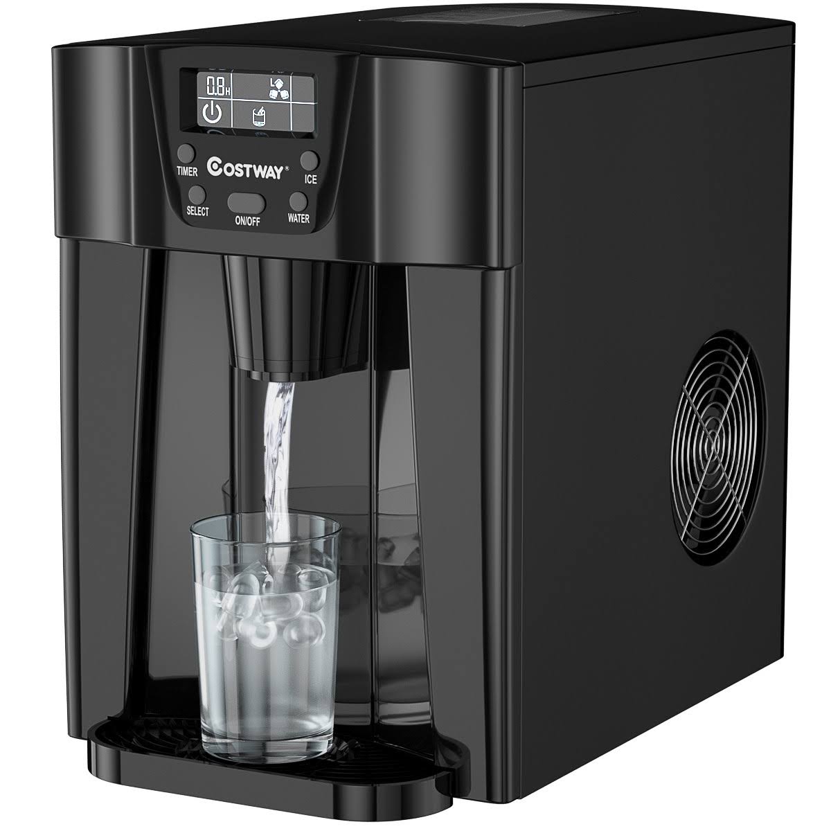 007408134321d4e993a8bd21ffeac66d16fa11632d3ea556dbffabb1b420fecf.jpg Costway 2 in 1 Ice Maker Water Dispenser Countertop 36lbs/24H LCD Display Portable Black - Image 1