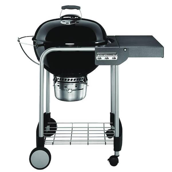 00a01d1520715fee009bc4e3fb94d7985ca10871142ecd1164d34a37054183aa.jpg 22 in. Performer Charcoal Grill in Black with Built-In Thermometer and Storage Rack - Image 1