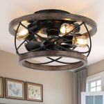 Oaks Aura Farmhouse 5-Light Cage Rustic Wood Chandelier, Adjustable Industrial Pendant Ceiling Light for Kitchen Dining Room