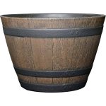 Classic Home and Garden Whiskey Resin Flower Pot Barrel Planter, Walnut Brown, 15 inch