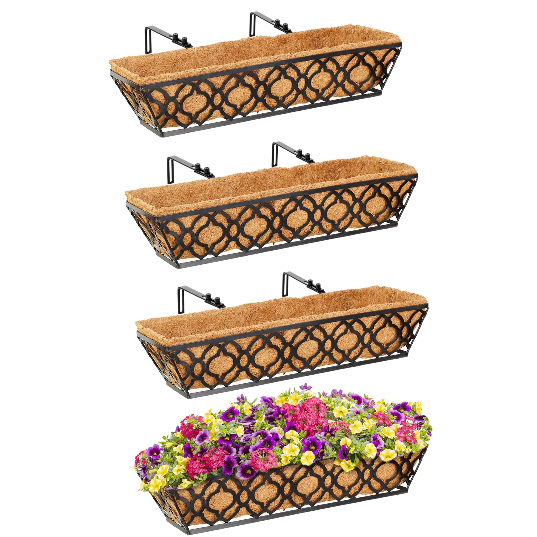 013c44220aa4c171c120a36ad4136382675b7e9cab23646a3c27bd89a413c3e3.jpg Y&M 4 Packs 24 Inch Flower Boxes for Deck Railings - Image 1