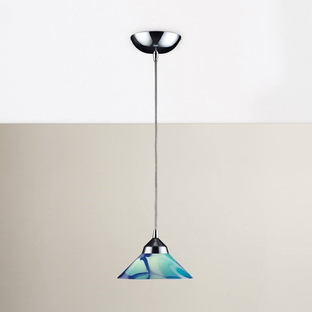 014128c60caa96527a371735b41e202f30cae66968b4220b86808707268dba23.jpg Akenya 1 - Light Single Cone Pendant Wrought Studio Finish: Polished Chrome with Carribean Glass - Image 1