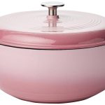 Amazon Basics Enameled Cast Iron Covered Round Dutch Oven, 6 Quart, Light Pink