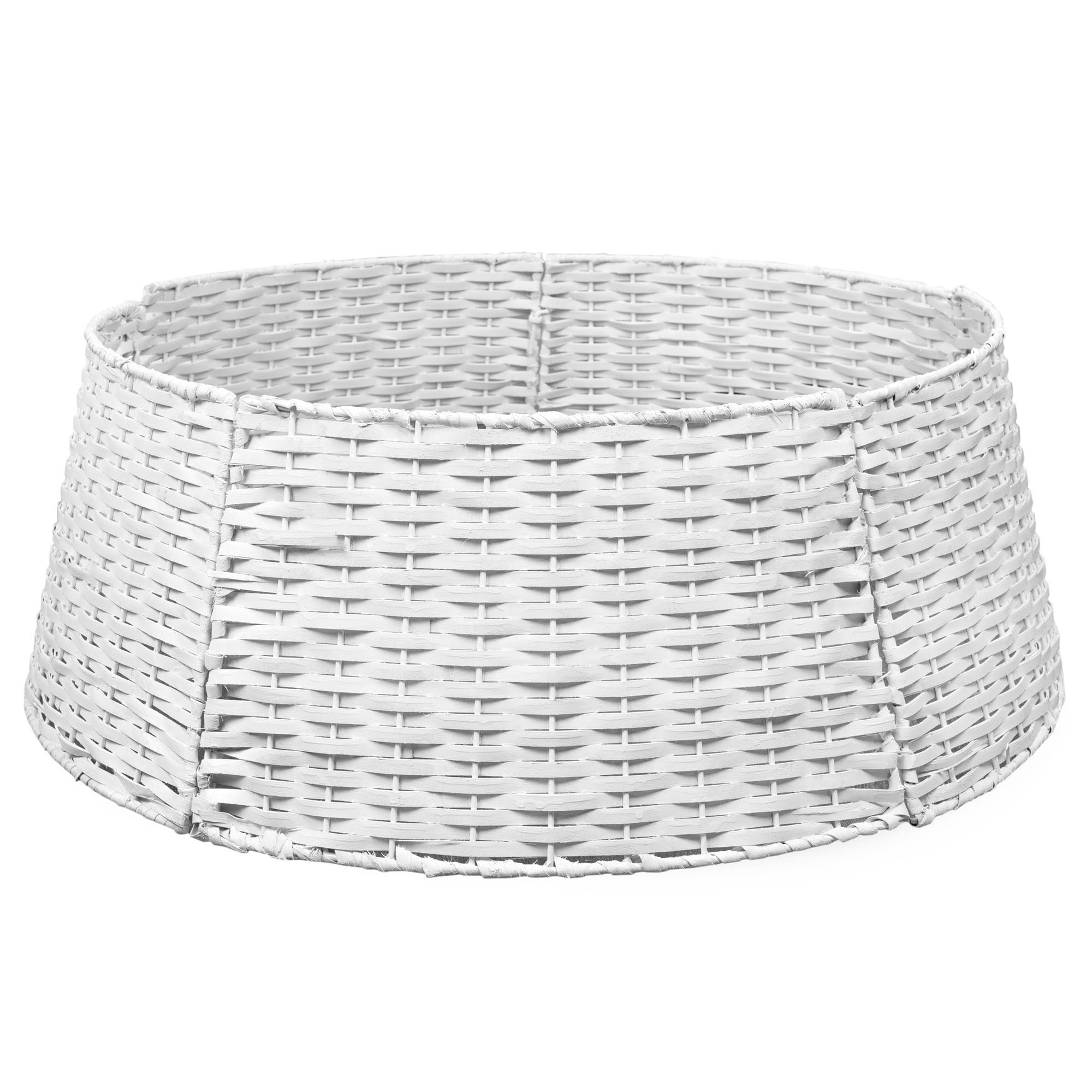 01dc50765b67a098c9c7ae230fe61e504a5ed7e732284b8ee64a4770a3cfd905.jpg AuldHome Design- 29" Wicker Christmas Tree Collar, 5-Panel White - Image 1