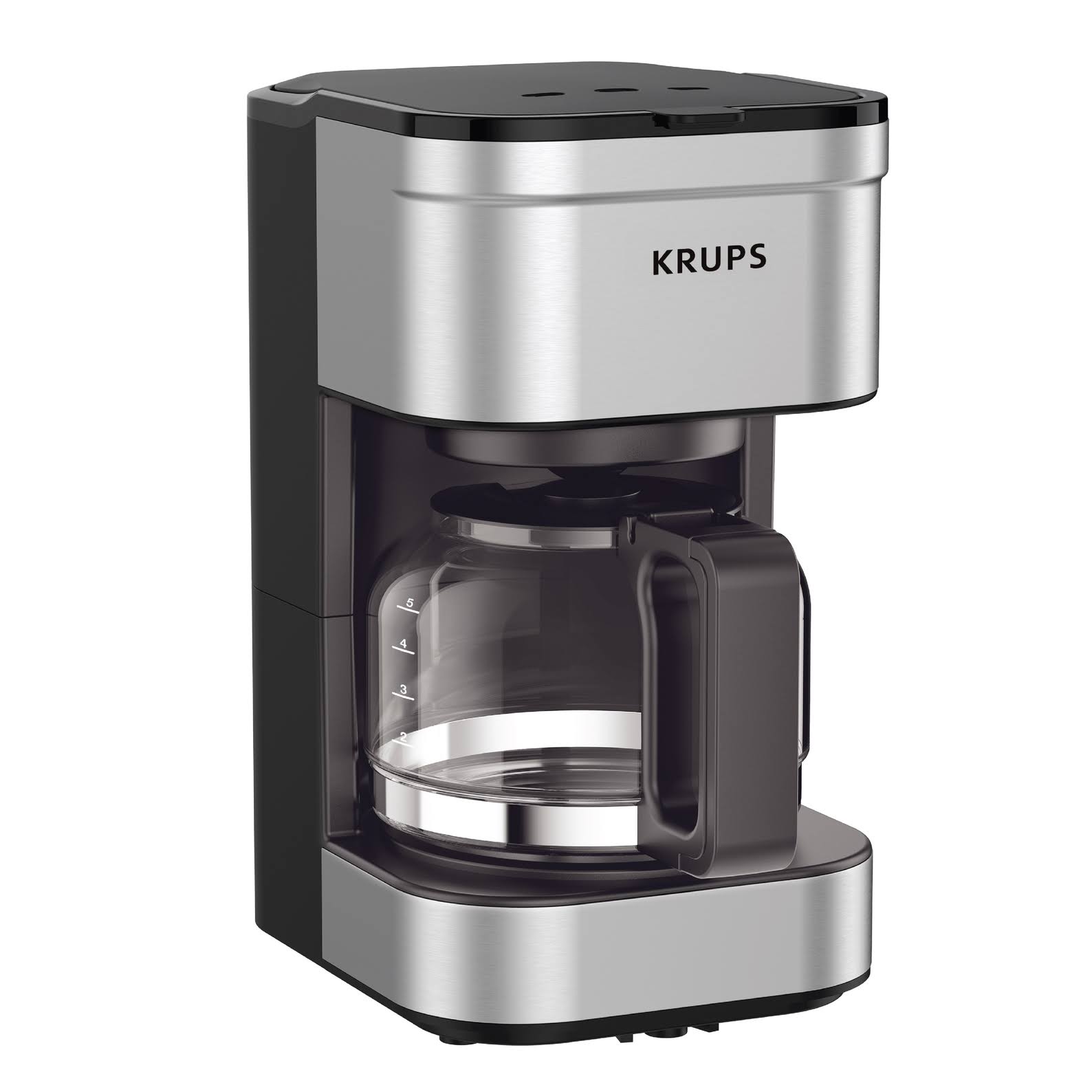 023f9148f6747ce0b4246b4b22e3ee1ff1559459990540a15568bc75714df15a.jpg Krups KM202850 Simply Brew Compact Filter Drip Coffee Maker, 5-Cup, Silver - Image 1