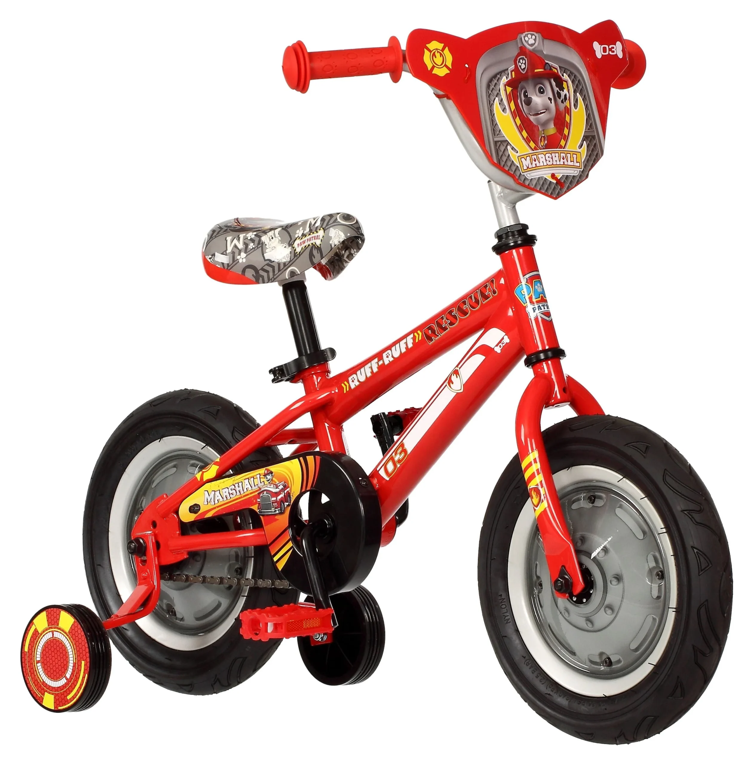 0256c1b69438c7e5fd7628685086047291d663563b77ebe8caa743168024ae4b.webp Nickelodeon Paw Patrol Marshall 12in. Kids Bike by Schwinn, Ages 2 to 4, Red - Image 1