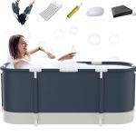 Ximi Aomai Portable Bathtub for Shower Stall, Large 47 inch Foldable Soaking Bathing Tub for Adults, Separate Family Bathroom Japanese Spa Collapsible Tub,