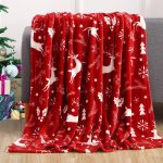 Elegant Comfort Luxury Velvet Super Soft Christmas Prints Fleece Blanket-Holiday Theme Home D��cor Fuzzy Warm and Cozy Throws for, Burgundy