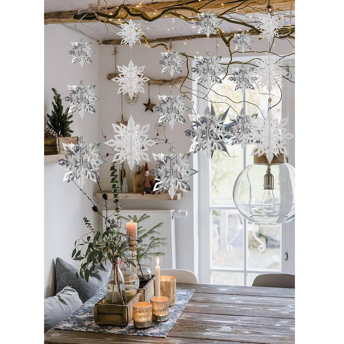 02b68c2dc349912c837a0eff63921bc6b281a250ba2217e15ab505944be09fd1.jpg Crafare Christmas Hanging Snowflake Decorations 18pcs 3D White Silver Snowflakes Hanging Garland for Christmas Winter Wonderland Holiday New Year - Image 1