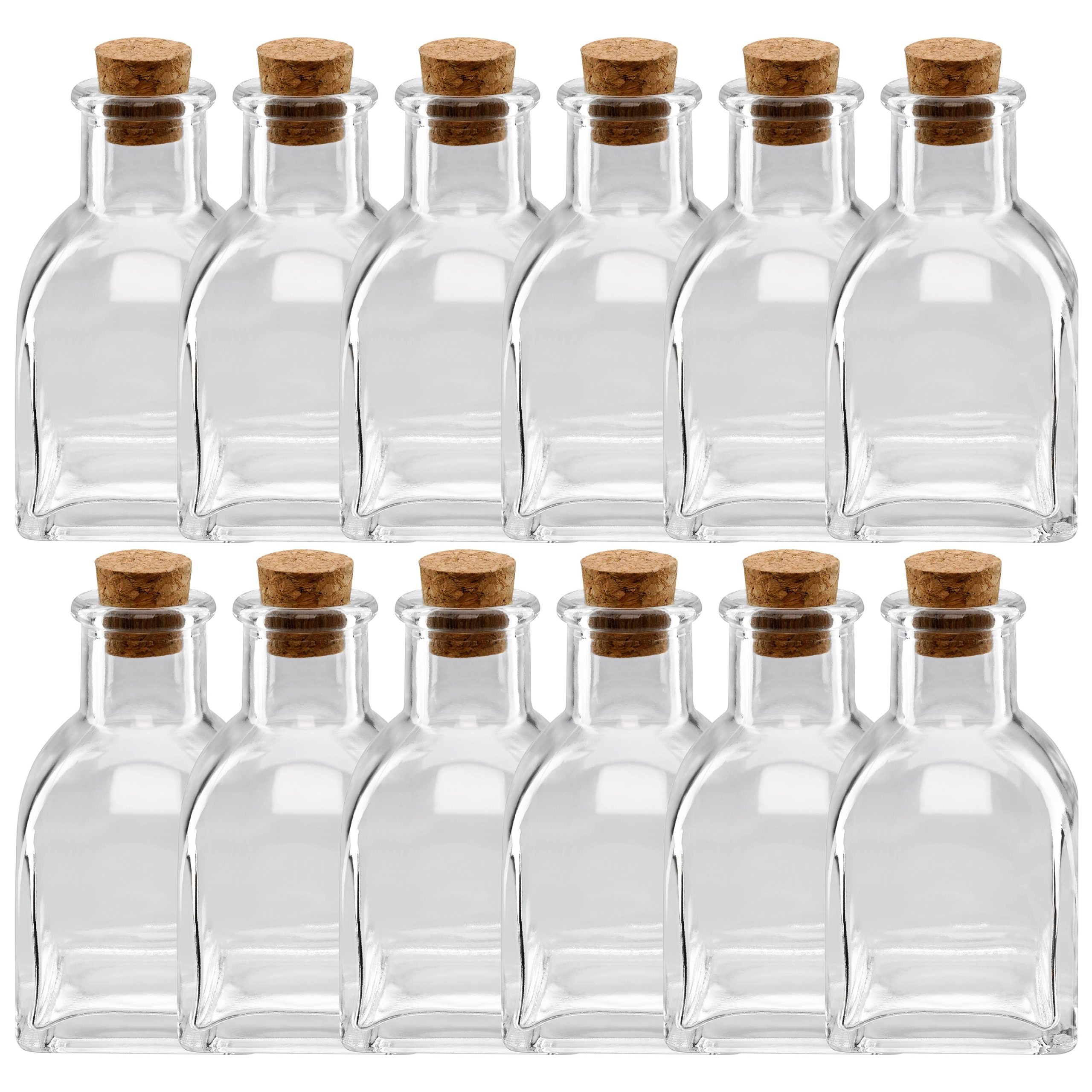 02c188ccb0a029fb686764d60a178a5ca57548aeeb7060ed11808fe42ef26b71.jpg Ashland Mini Square Glass Bottle with Cork - Each - Image 1