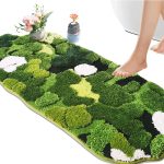 Hifuwan Cute Green Moss Bathroom Runner Rug Long Rectangular Boho Aesthetic Leaf Leaves Bath Mat Shaggy Non Slip Absorbent Shower Mat Decor