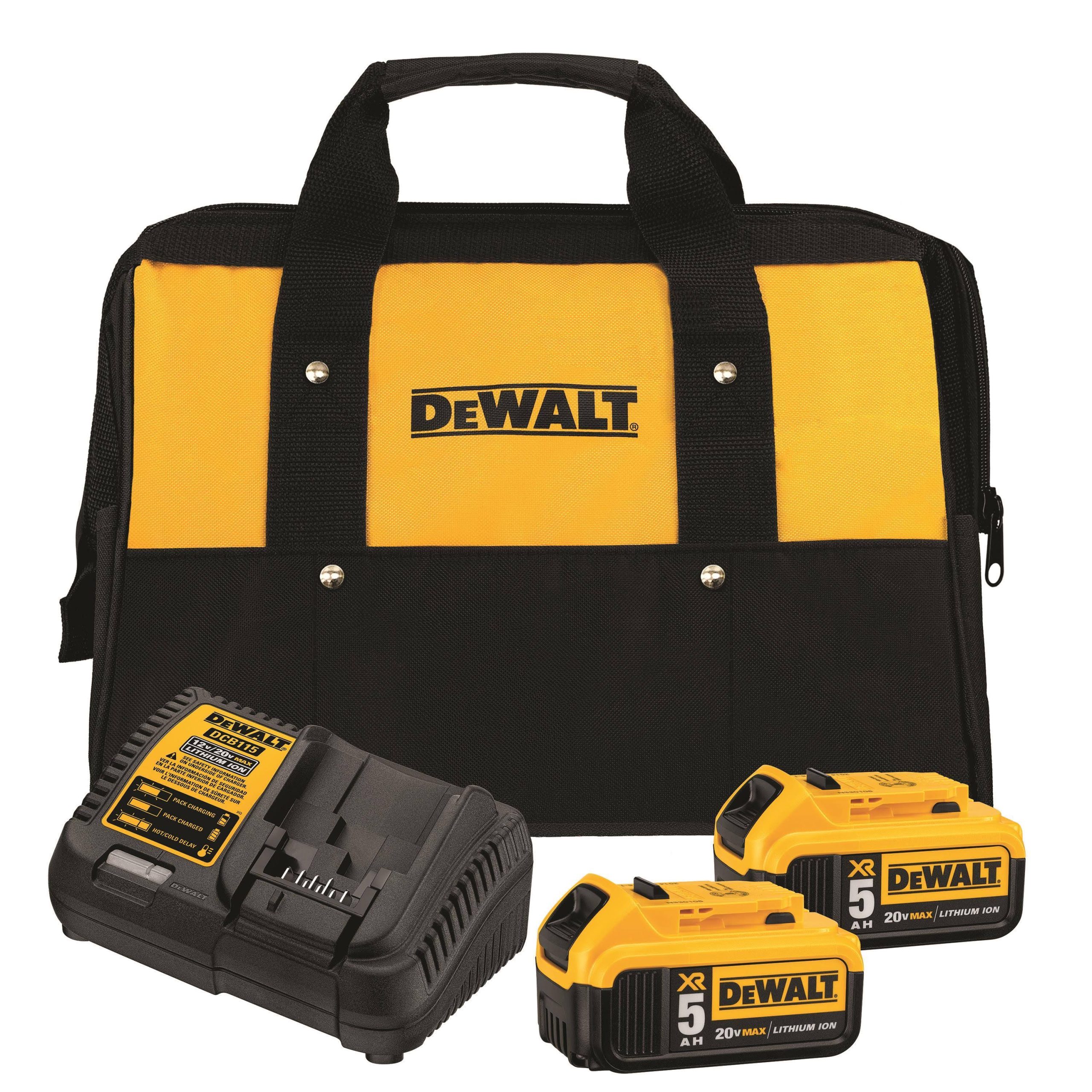 02d5f5a78a22acdec61b08688d8b6e076ce2b9cfd408729d5c593f15ba58ca89.jpg DeWalt 20V MAX 20 volt 5 Ah Lithium-Ion Battery and Charger Starter Kit 4 pc. - Image 1