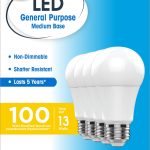 Great Value LED Light Bulbs, 100 Watts Eqv, Daylight, A19 General Purpose Light Bulbs, 5YR, 4pk 93131092