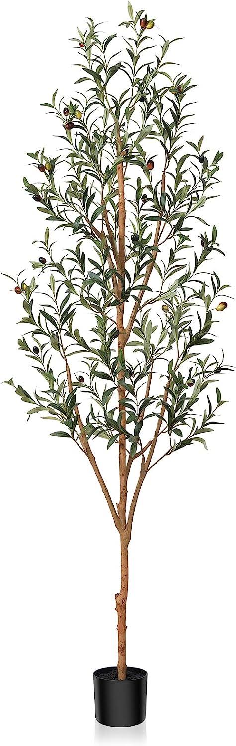 02efd9796b36e3b7290904c147ef883add1d180d3869c0b5841908922e54b0e7.jpg Kazeila Artificial Olive Tree 6ft Tall Faux Silk Plant for Home Office Decor Indoor Fake Potted Tree with Wood Branches and Fruits - Image 1