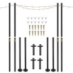 VEVOR String Light Poles, 4 Pack 10.6 ft, Outdoor Powder Coated Steel Lamp Post with Hooks to Hang Lantern and Flags, Universal Mounting Options to de