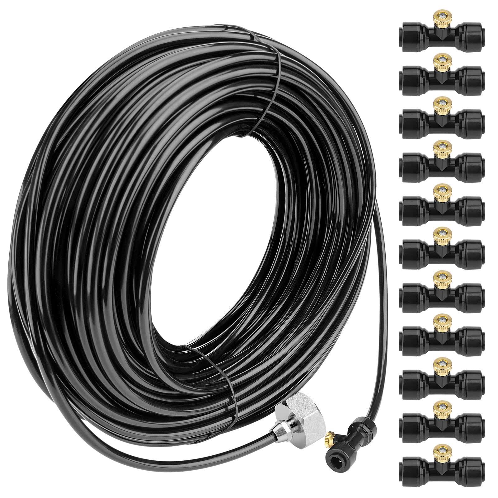 02ffb4e9923adc4de828d4a41e282c9f828ffb4f41a9abb4a6abbb3d065238f9.jpg Awpeye Misting Cooling System 98.4ft (30m) Misting Line + 50 Brass Mist Nozzles + 45 T-Connectors + 1 Faucet Adapters (3/4") Outdoor Mister for Patio - Image 1