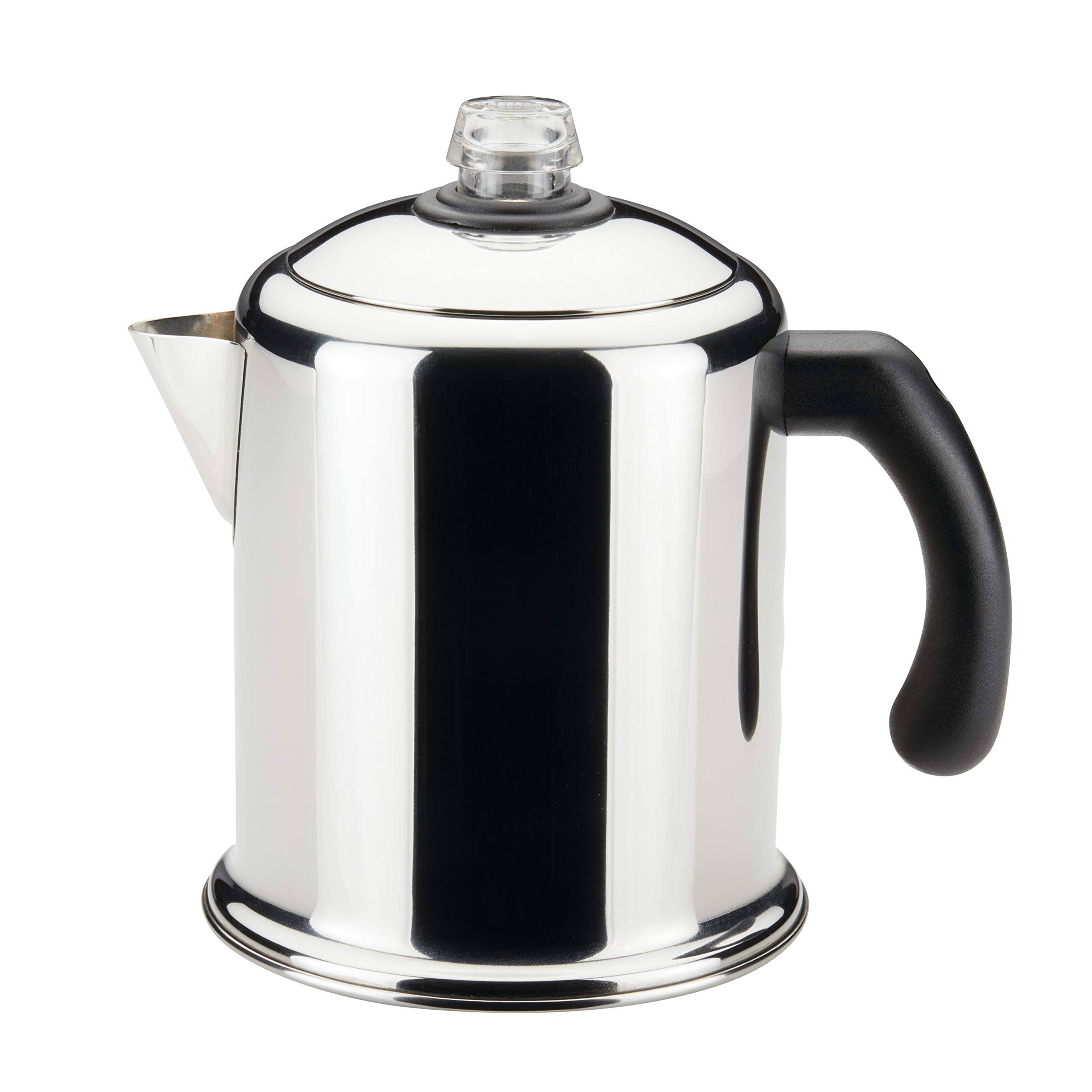 0304f7b12758aa53d12772bd31a94bba7d82882eee2690b34689626e54515484.jpg Farberware 50124 Classic Yosemite Stainless Steel Coffee Percolator - 8 Cup Silver - Image 1