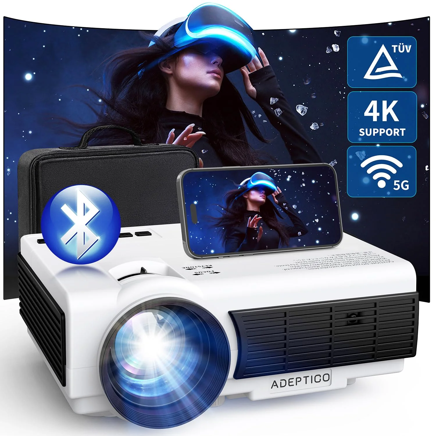 03052b8f41eb27073f8aabe36129b81bbe36ec9971b2e64195ff073e561ea316.webp Adeptico 1080P Projector with WiFi and Bluetooth - Image 1