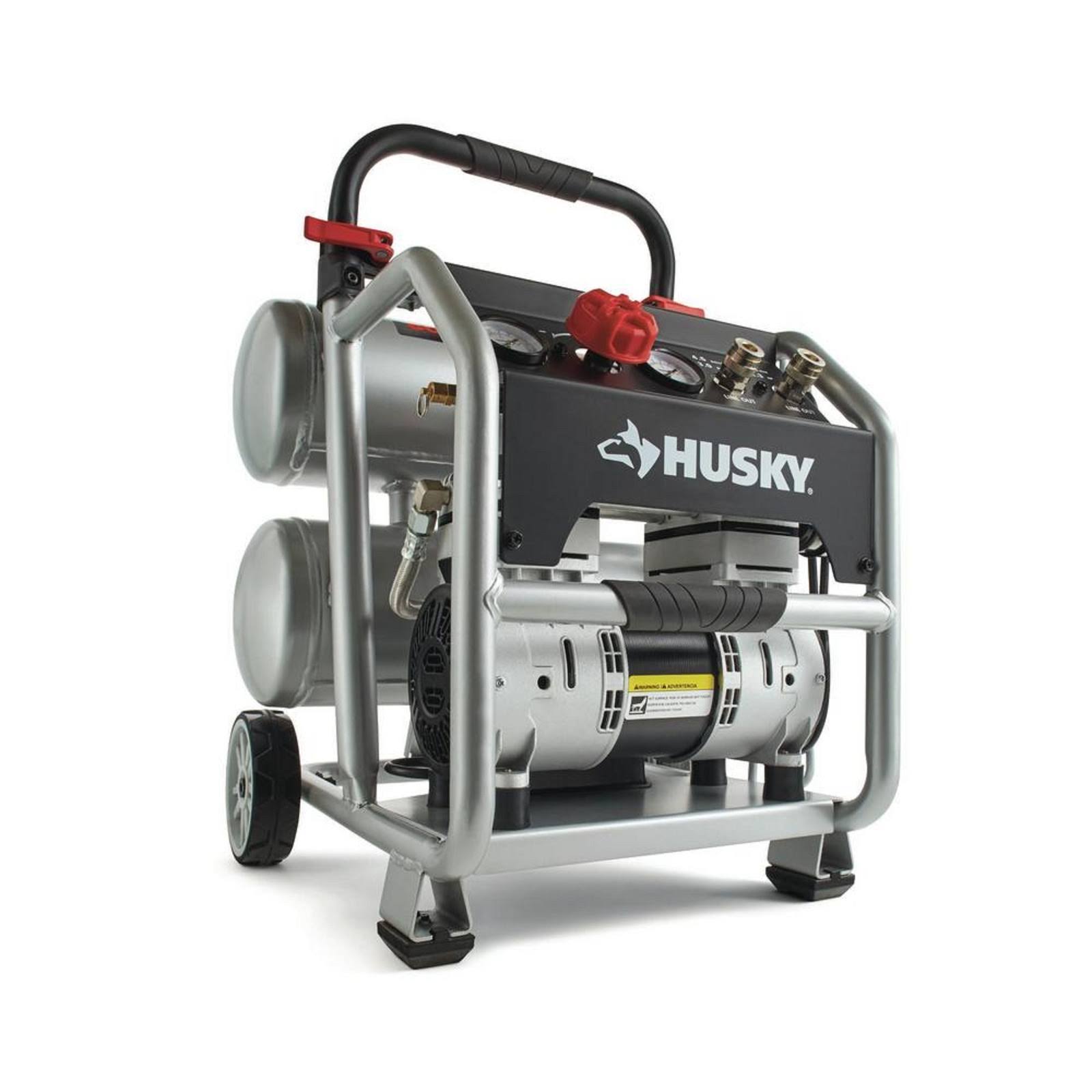 030f33227671f750ee22ddf7ab80b614acebd7ce4a5f1afc01da5715786f76d1.jpg Husky 4.5 Gal Portable Electric Powered Silent Air Compressor - Image 1