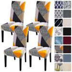 SearchI 4 Pack Super Fit Stretch Removable Washable Short Dining Chair Covers Slipcover Protector, Spandex Fabric Chair Cover for Dining Room, Hotel