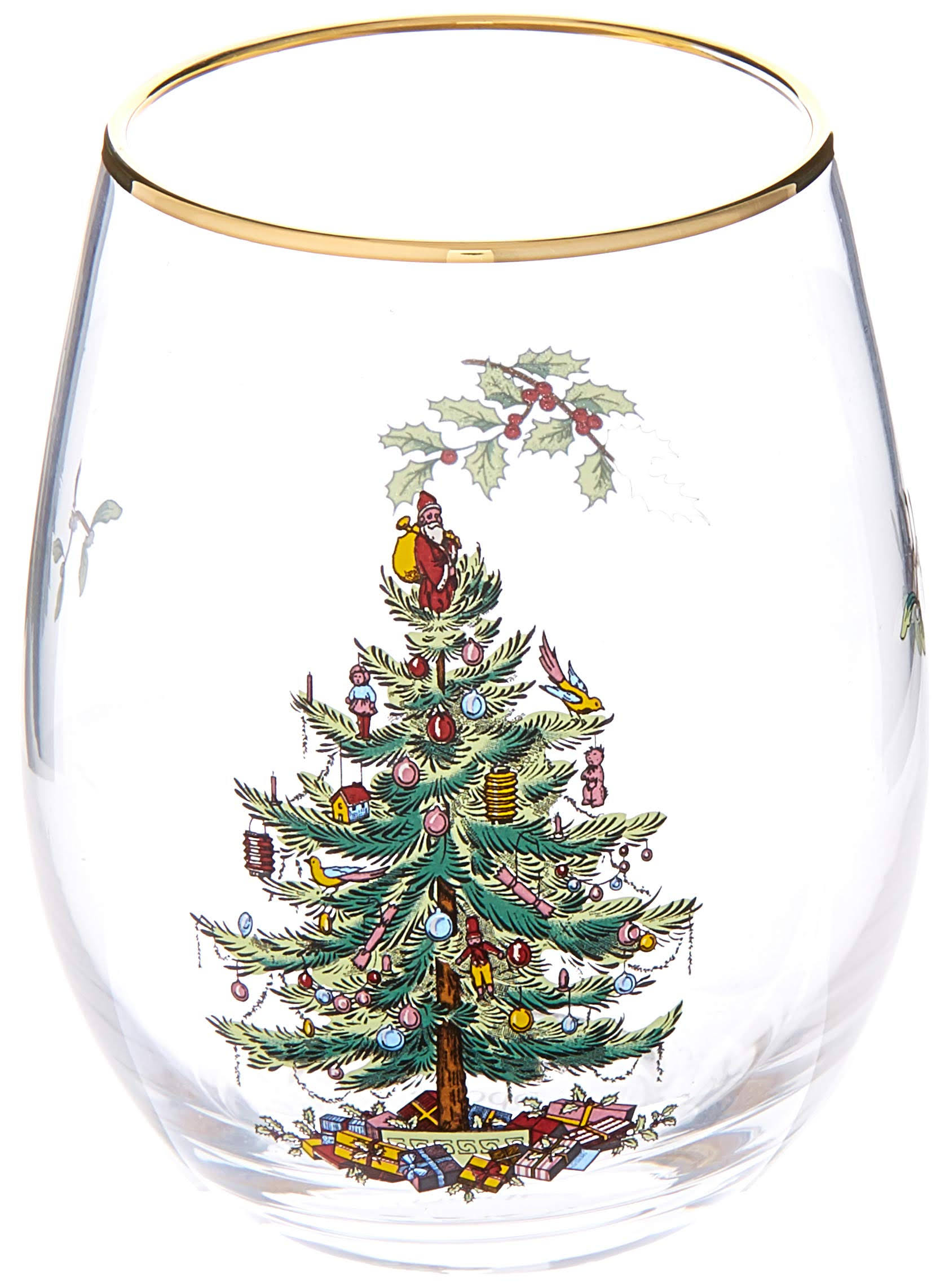 0316bf2eaa617629b50a4561b1c41b54fa2ccd74cef2bf76e551a49a655220ad.jpg Spode Christmas Tree Stemless Wine Glasses (Set of 4) - Image 1