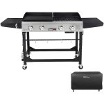 4-Burners Portable Propane Gas Grill and Griddle Combo Grills in Black with Side Tables with Cover