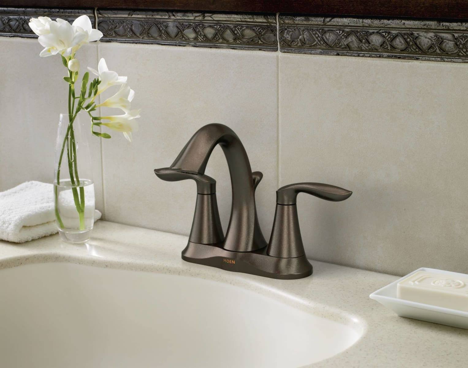 035ad3659e499ab5639df3c216ebee575a5da12cc312ecca38744765ac2e2330.jpg Moen 6410ORB - Eva Centerset Two-Handle Bathroom Faucet - Oil Rubbed Bronze - Image 1