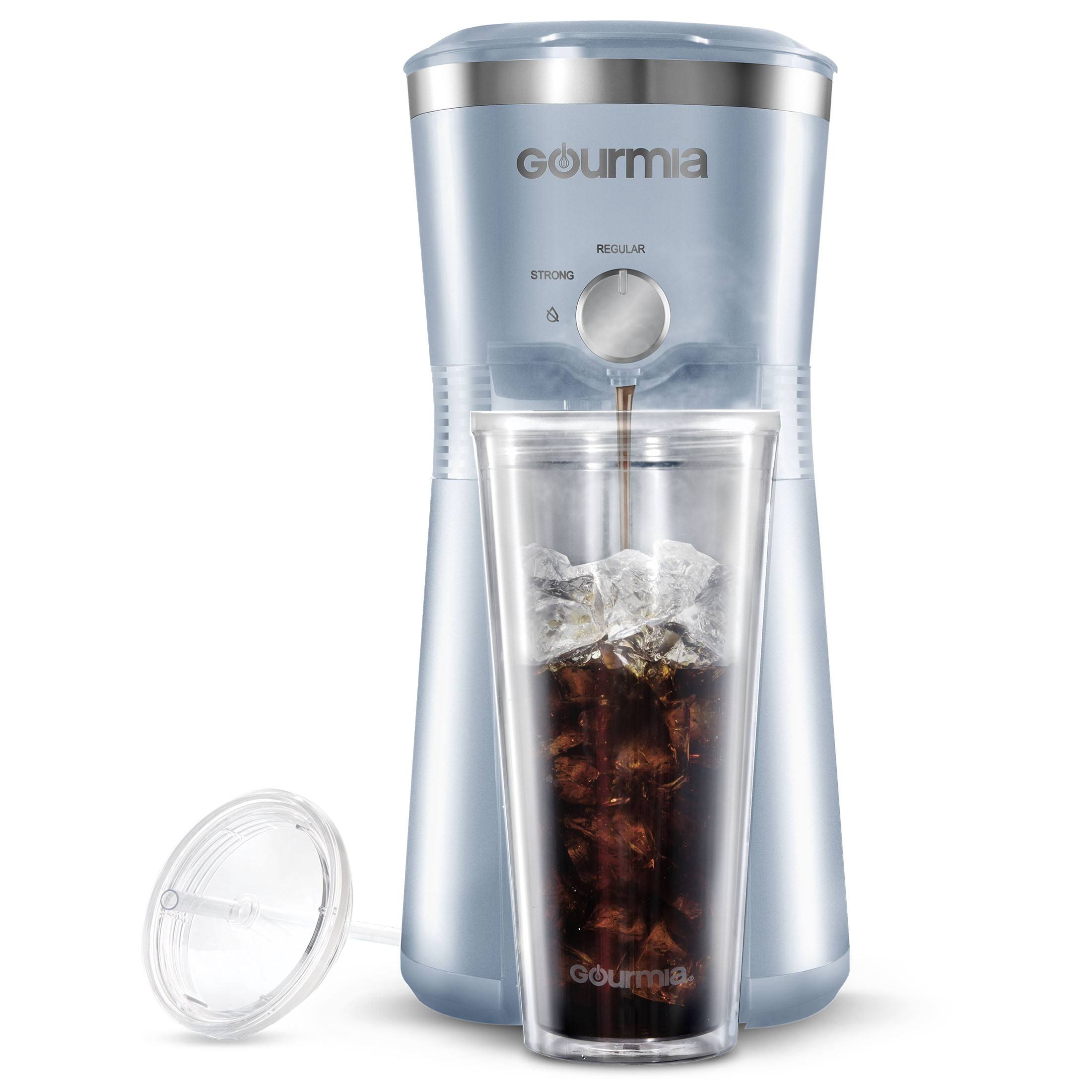 035bff7f1b71c96e1d4c0c8aaf018aedb6aa4a9ec9136cc12c988b3bedd6edd9.jpg Gourmia Iced Coffee Maker with 25 fl oz. Reusable Tumbler, Blue - Image 1