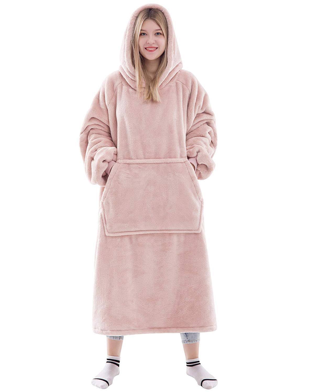 036506a72d092e5b10c2d3975ceff53b65df536e8d58f8bbb853fa62d7d8e41a.jpg Waitu Wearable Blanket Snuggle Hoody Blanket for and New, Size: Adult, Pink - Image 1