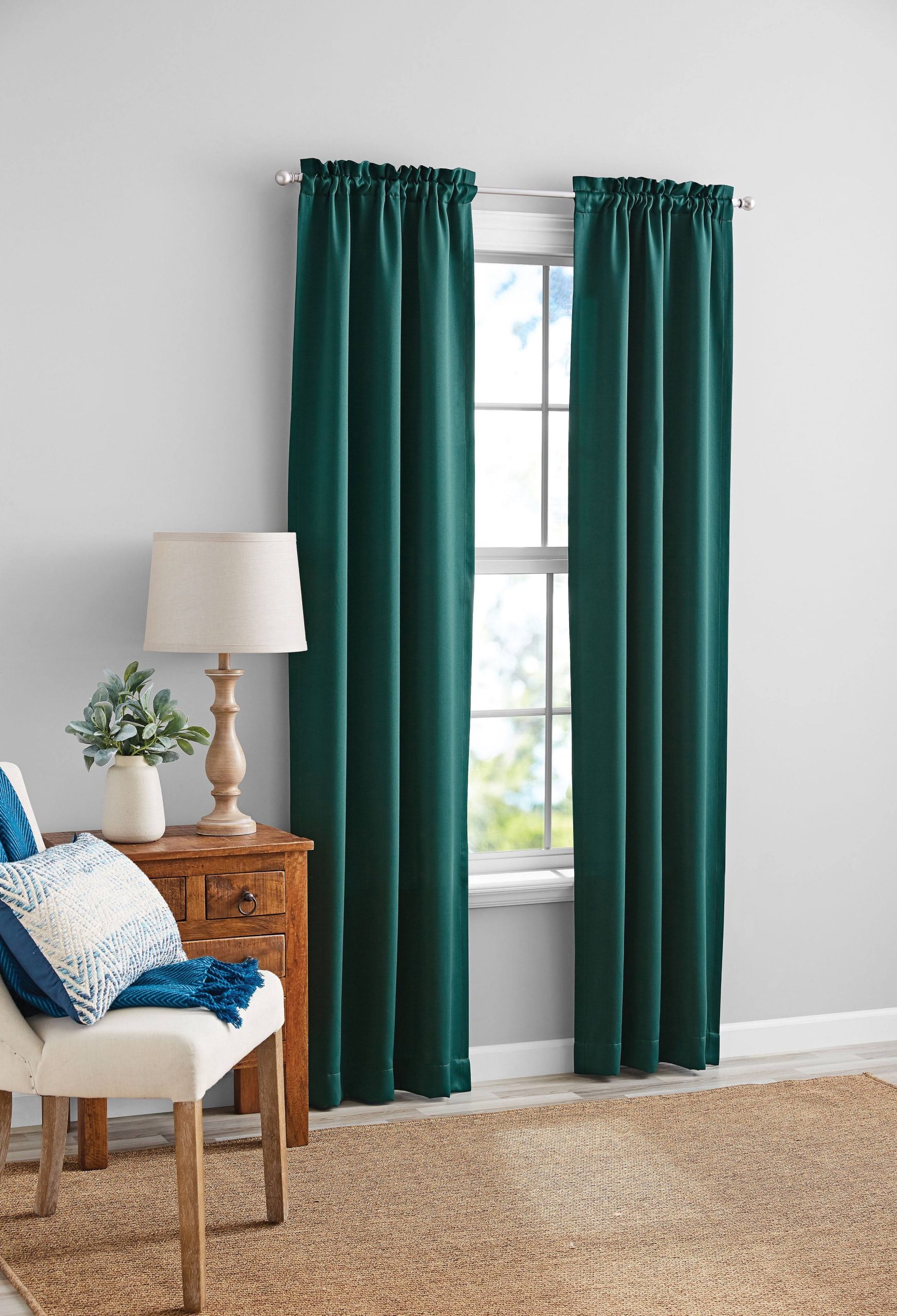 037b2e42242e13a3c077c196b30026ed838cd0432a2f84036a2926f0f4518fd0.jpg Mainstays Solid Color Room Darkening Rod Pocket Curtain Panel Pair, Set of 2, Dark Teal Blue, 30 x 84 - Image 1