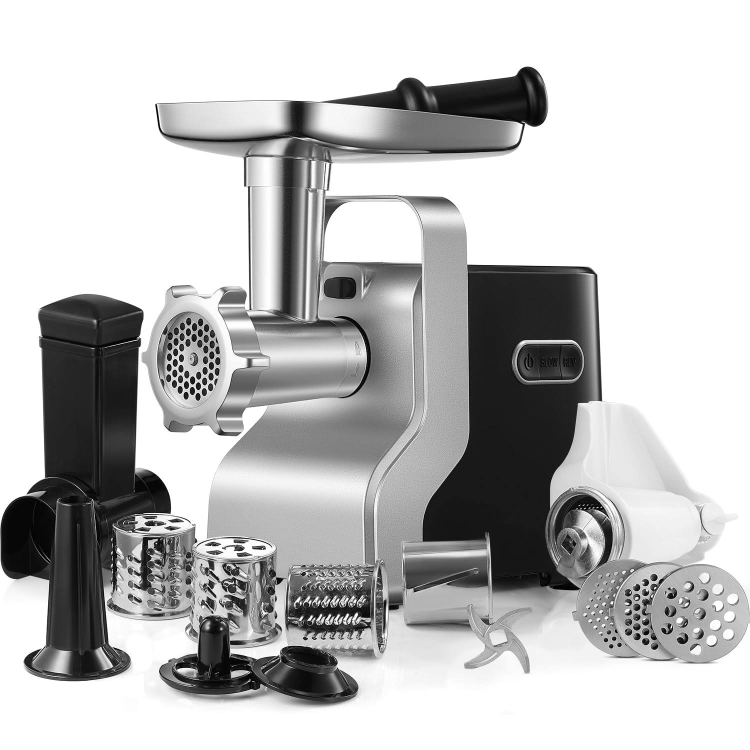 03a40a8fbaff1705223b381b744e1a8f0e8425b8e4c2db76a2e9cd7d2c576770.jpg Heavy Duty Electric Meat Grinder, 3000W Max, 5 in 1 Sausage Stuffer, 3 Stainless Steel Grinding Plates, 5 Pounds/Min - Image 1