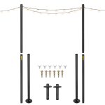 VEVOR String Light Poles, 2 Pack 10.6 ft, Outdoor Powder Coated Steel Lamp Post with Hooks to Hang Lantern and Flags, Universa