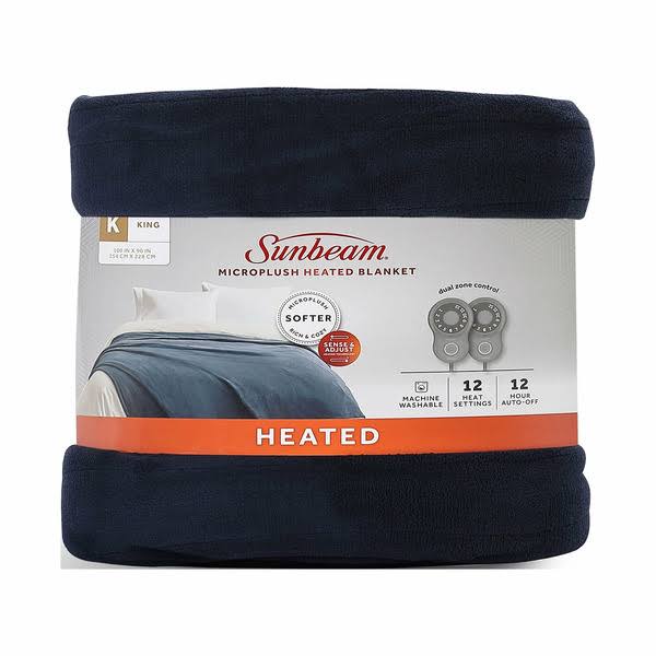 03ff46995e24fea1d38eb93689e71ca36850492e5ae5db7796f2c148f4fe62c5.jpg Sunbeam Microplush Electric Heated Blanket, Poseidon Blue, King - Image 1