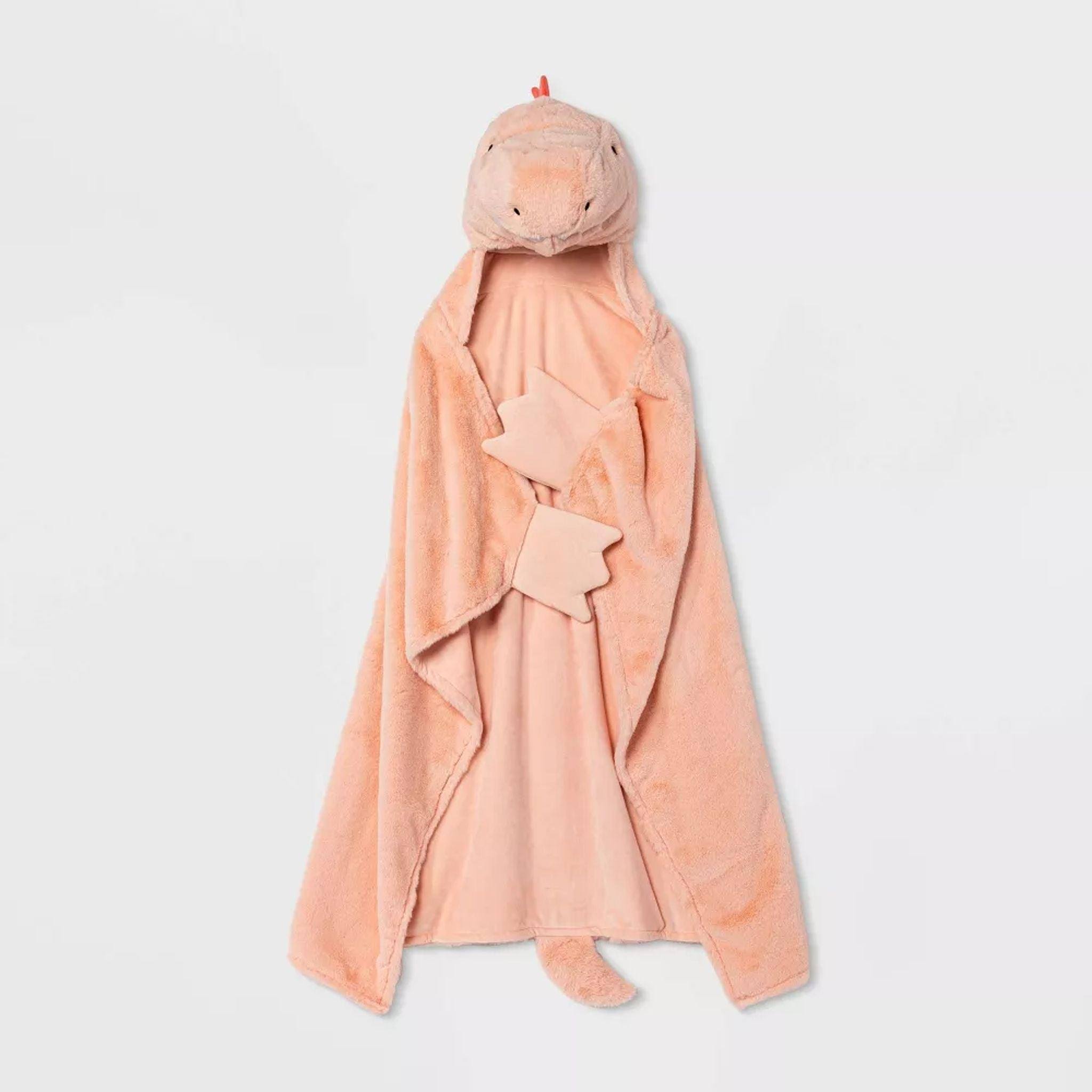 040449aeceaf460a5ff951807a9a2f9617b5fa5bde547f713a6edebcbd6b62f6.jpg Pillowfort Hooded Blanket Pink - Dinosaur - Image 1