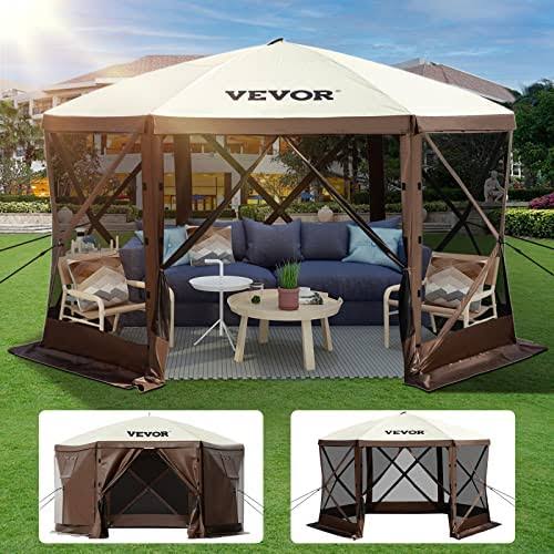 04449380576a9b2c951d34b1868203e094cf46646b7b794f5881f0eaa98e6560.jpg VEVOR Camping Gazebo Screen Tent 6 Sided Pop Up Canopy Shelter W Mesh Windows - Image 1