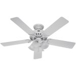Hunter Studio Series 52" Ceiling Fan with 4-Light Kit - White - White/Bleached Oak Blades