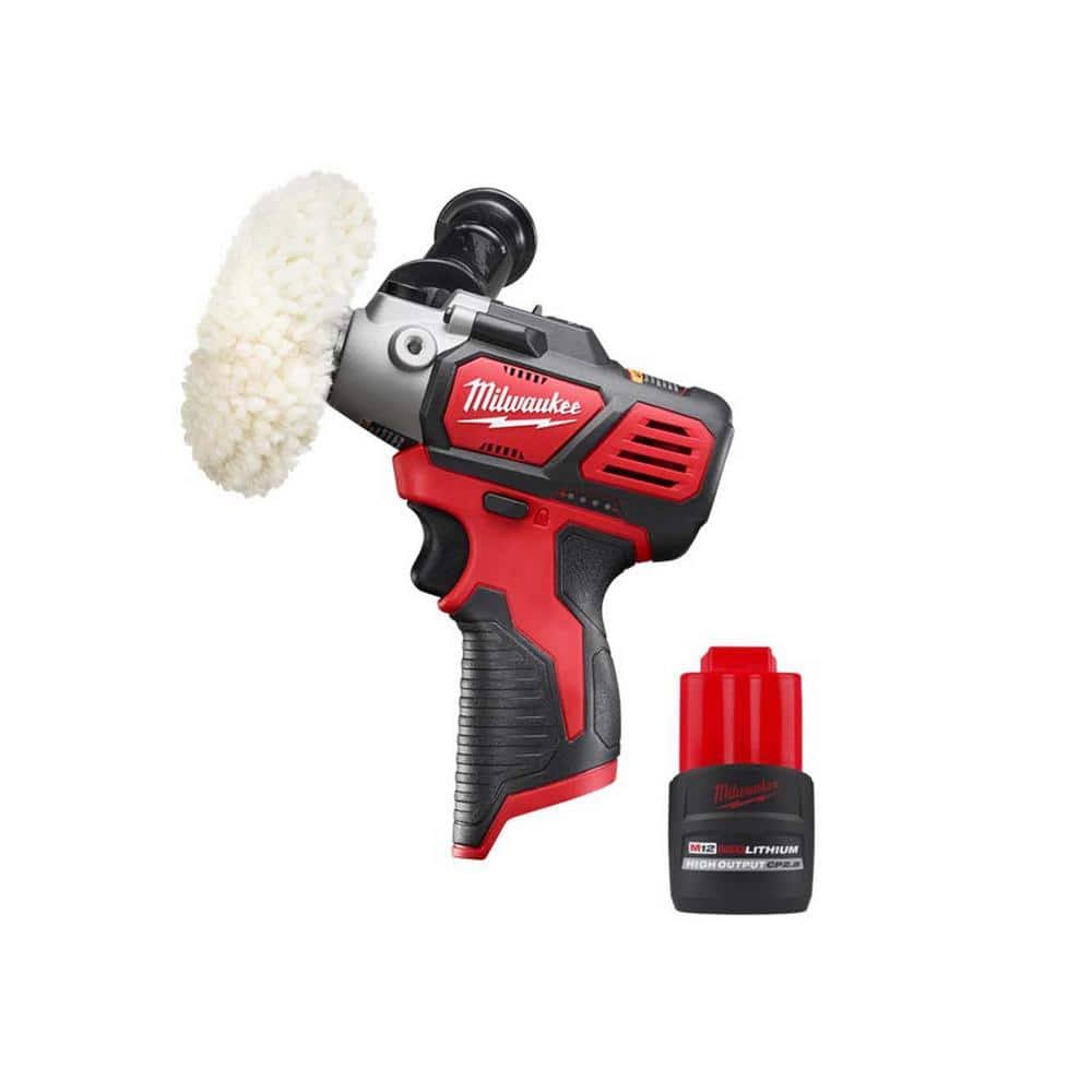 04994d8edd8cc99ca88ce400d802aeb2d86eda9f437ee1e1bc2c77b34919dc19.jpg Milwaukee M12 12-Volt Lithium-Ion Cordless Variable Speed Polisher/Sander w/M12 12V Lithium-Ion CP High Output 2.5 Ah Battery Pack - Image 1