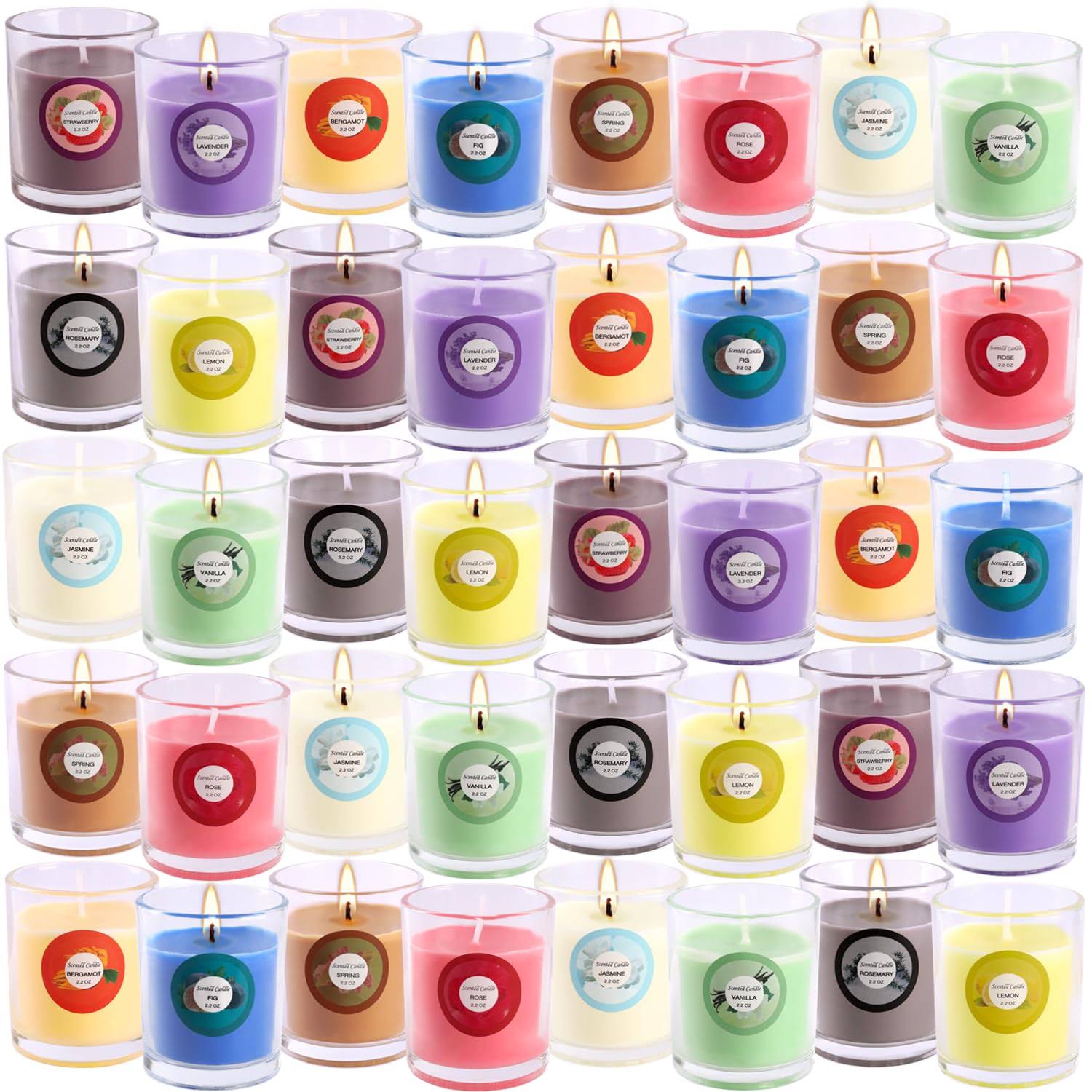 04d455c3afa4b9c04c6c29ec9d02db4c6b294eff7ab9b46f5a1d9eb0d756d976.jpg Set of 40 Scented Candle with 10 Fragrances, Soy Wax Aromatherapy Strong Scented Candle in Glass Jar for Women Home Decor - Image 1