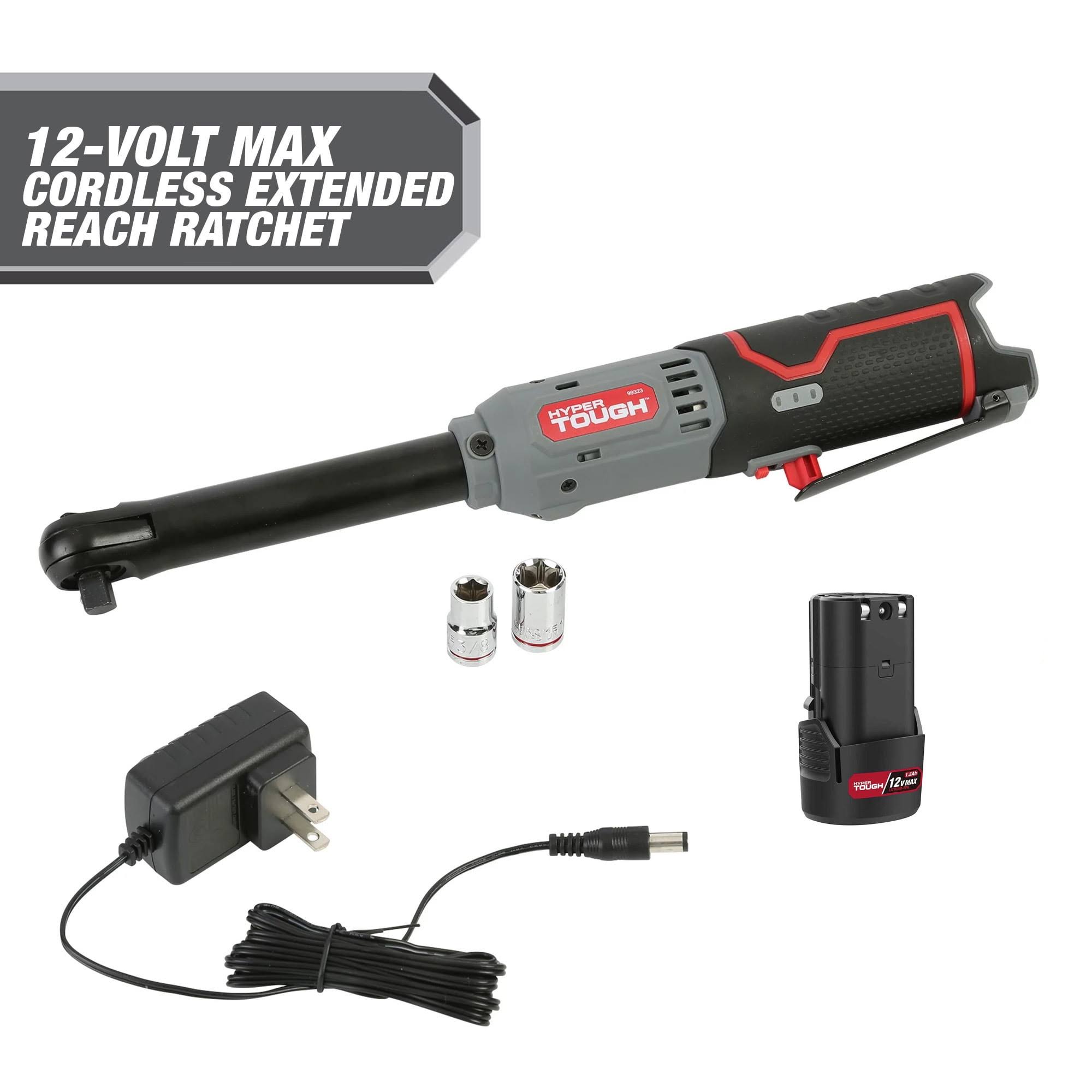 05047d84ef404e566e5f2964cafeb2e0ca6094a9892a000bf09de1d900f09136.jpg Hyper Tough 12V MAX* 3/8-in Lithium-Ion Cordless Extended Reach Ratchet with 1.5Ah Battery and Charger, 99323 - Image 1