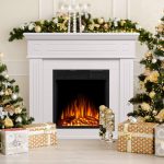 JAMFLY Electric Fireplace Mantel Package Wooden Surround Firebox TV Stand Free Standing Electric Fireplace Heater with Logs Adjustable LED Flame Remot