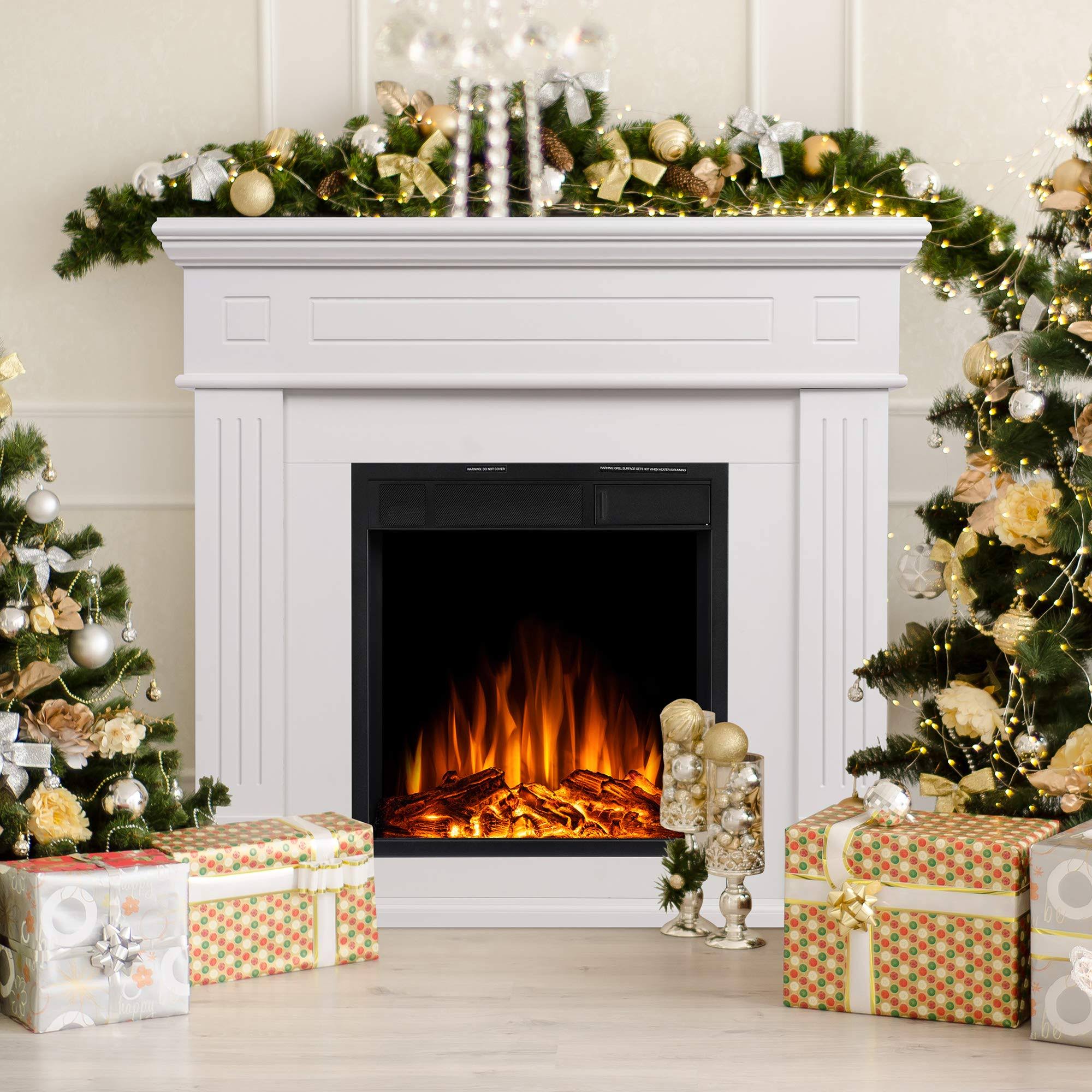 05101cbfe914529a411726ef21f97857746b83d8f8c233a5f242b00f3af54b05.jpg JAMFLY Electric Fireplace Mantel Package Wooden Surround Firebox TV Stand Free Standing Electric Fireplace Heater with Logs Adjustable LED Flame Remot - Image 1