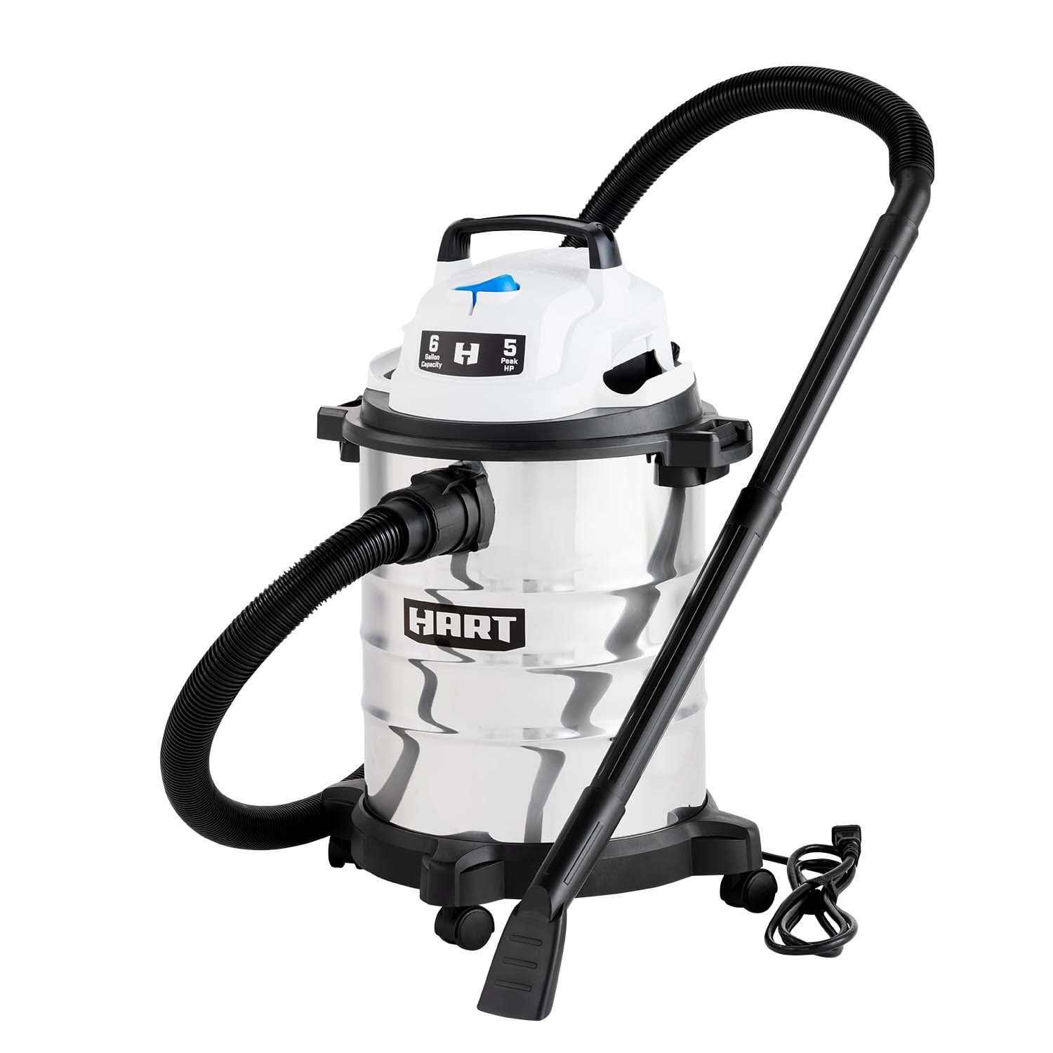 051840bf8af8bc0e5da07d1d56867654222eec83a3d0c73b78a679cf247f1d3a.jpg Hart 6 Gallon 5 Peak HP Stainless Steel Wet/Dry Vacuum with Bonus Car Cleaning Kit - Image 1