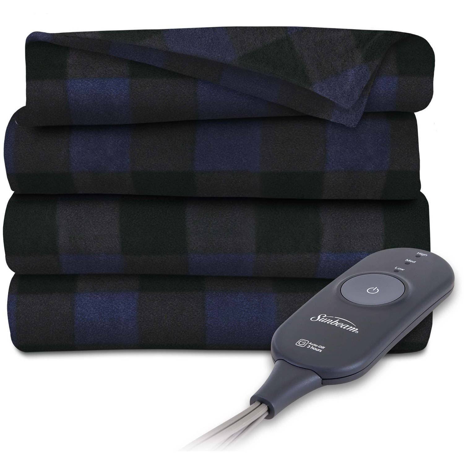 0528232d69264a3f5cd53de21d920eb39e8a8bb90ebe5205812311380bbcde10.jpg Sunbeam Heated Throw Blanket | Fleece, 3 Heat Settings (Blue Plaid) - Image 1