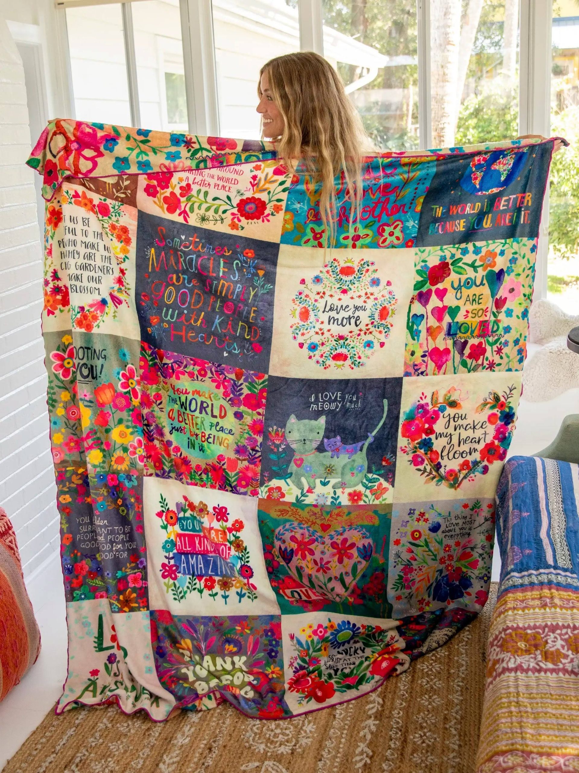 05317e57ada447bfb676cf27586f436153828ee4f828fda38c13d877cdebc693.jpg Natural Life XL Double-Sided Cozy Blanket - Love Chirps - Image 1