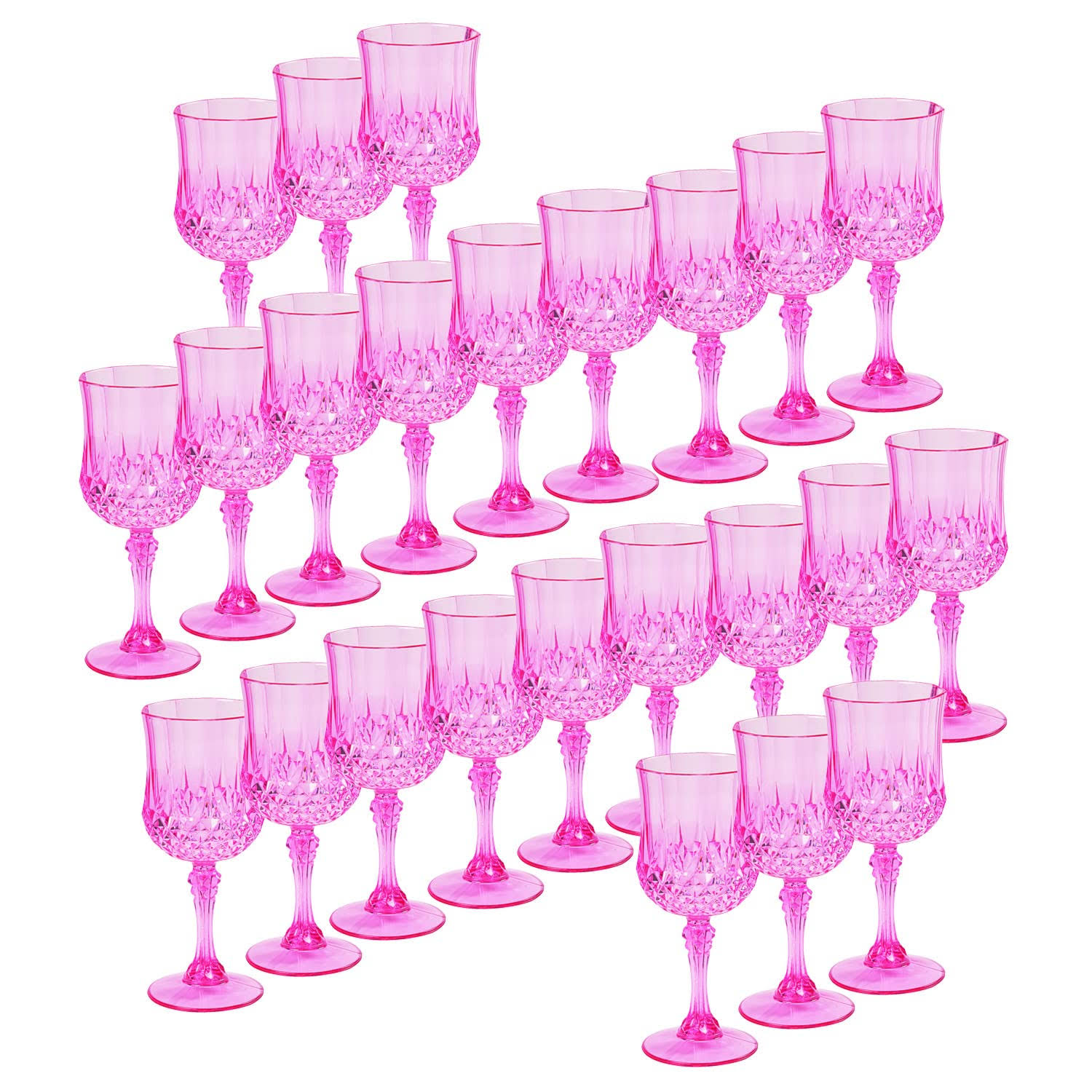 055e2cf5216dd295d18e67ca1c7a0e21f8b1e3107f4ba567c782470dd4787f26.jpg 48 PC Bulk Pink Patterned Plastic Wine Glasses 6" 8 oz - Image 1
